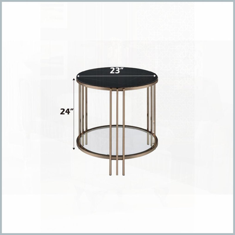 Table basse en pierre frittée avec structure en métal champagne - peu encombrante pour un salon moderne, facile à nettoyer