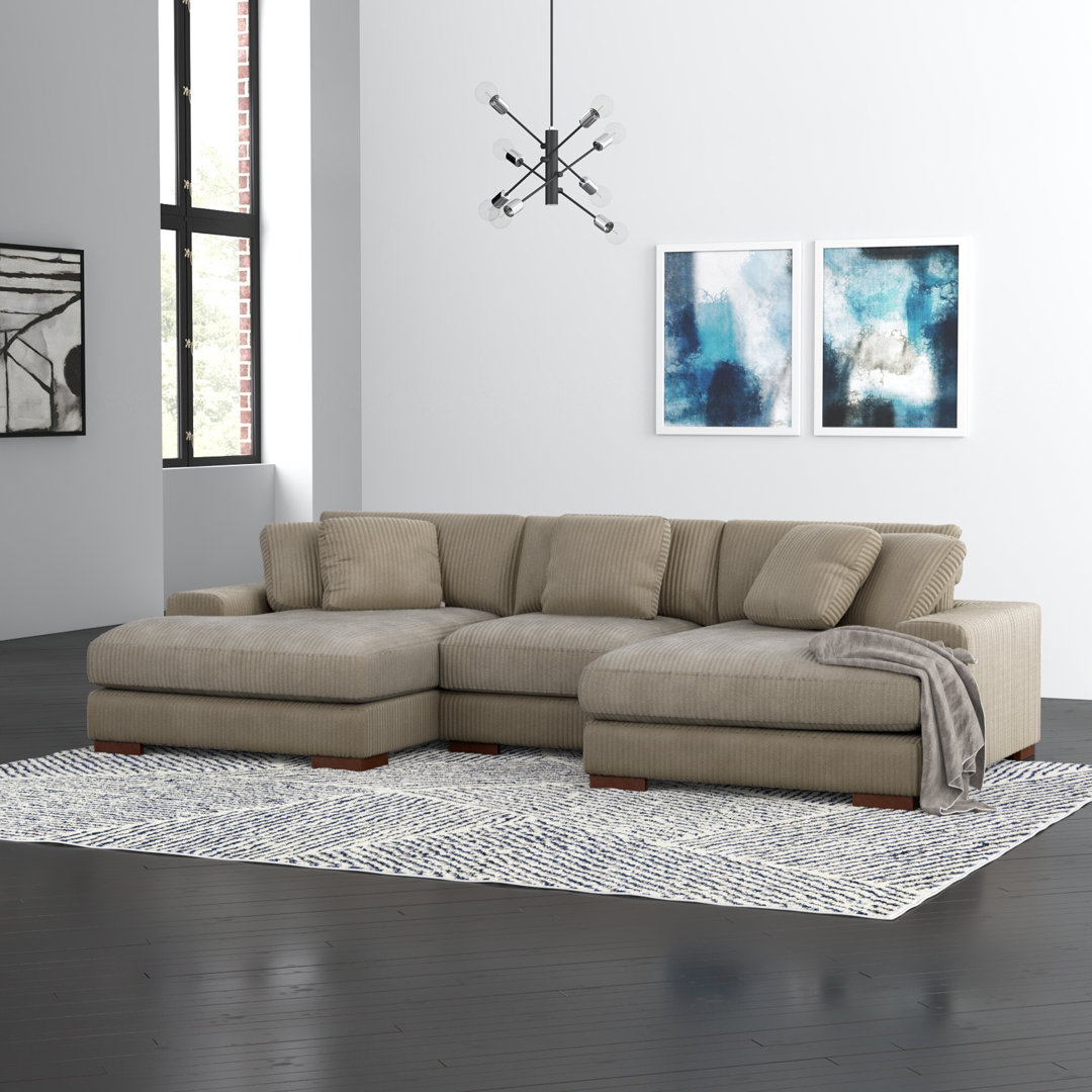 Cabbar 3-Piece Upholstered Sectional Wade Logan® Fabric: Camel Corduroy