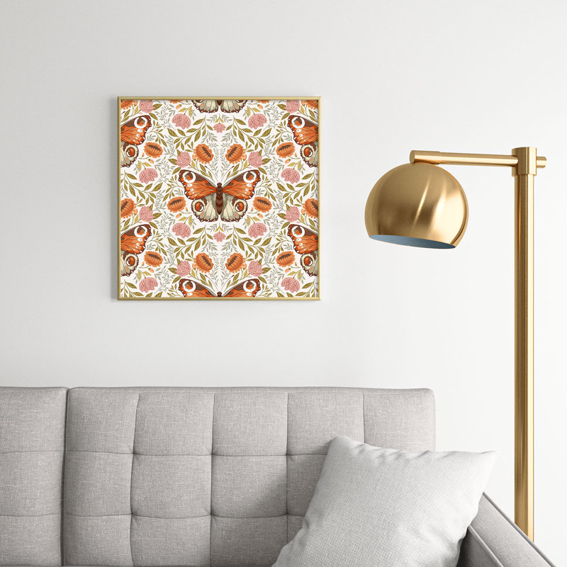 «Morris Inspired Butterfly I», peinture sur verre encadrée, H 20 po x l 20 po x P 1 po, Or