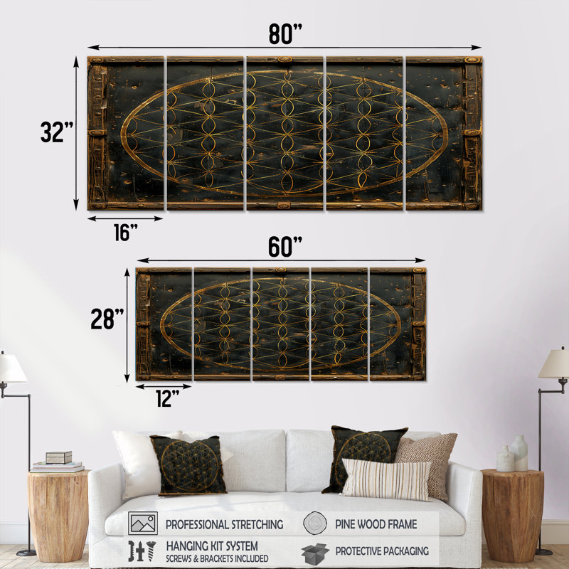 Ensemble d'art mural géométrique 5 pièces Provenant, 28" H x 60" W
