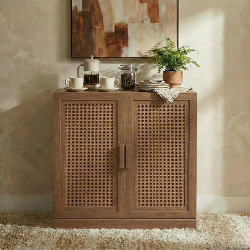Garde-manger en rotin avec tablettes réglables, style Shaker, H 36,01 po x l 31,2 po, Brown