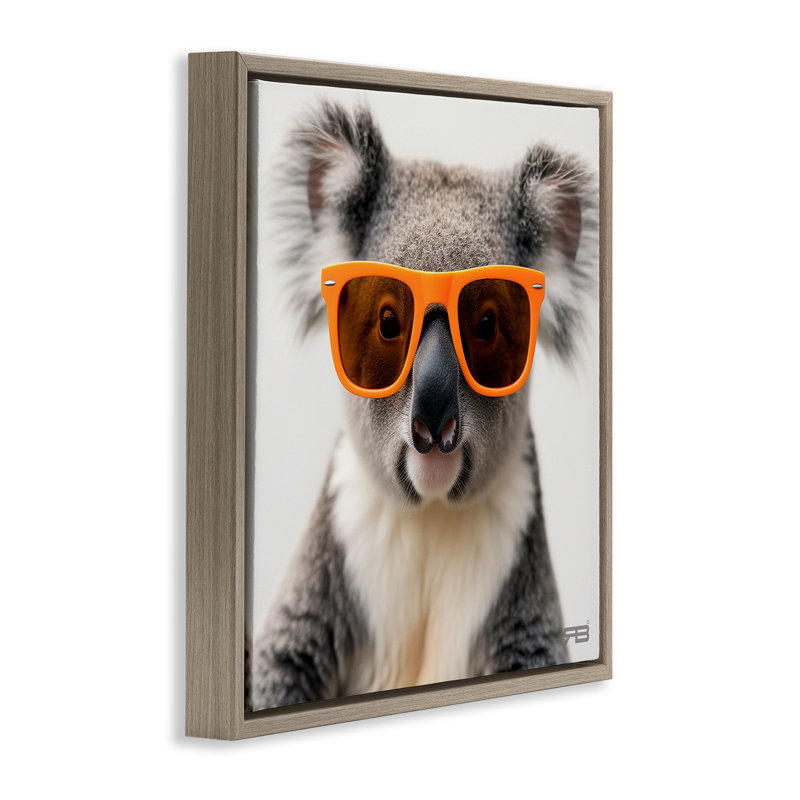 «Cool Koala & Glasses» par Roozbeh Bahramali, H 25 po x l 25 po, Cadre flottant gris lustré