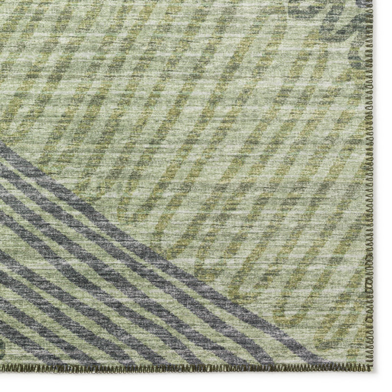 Tapis abstrait vert / mauve / gris tissé à la machine, Tapis de couloir 2 pi 3 po x 7 pi 6 po