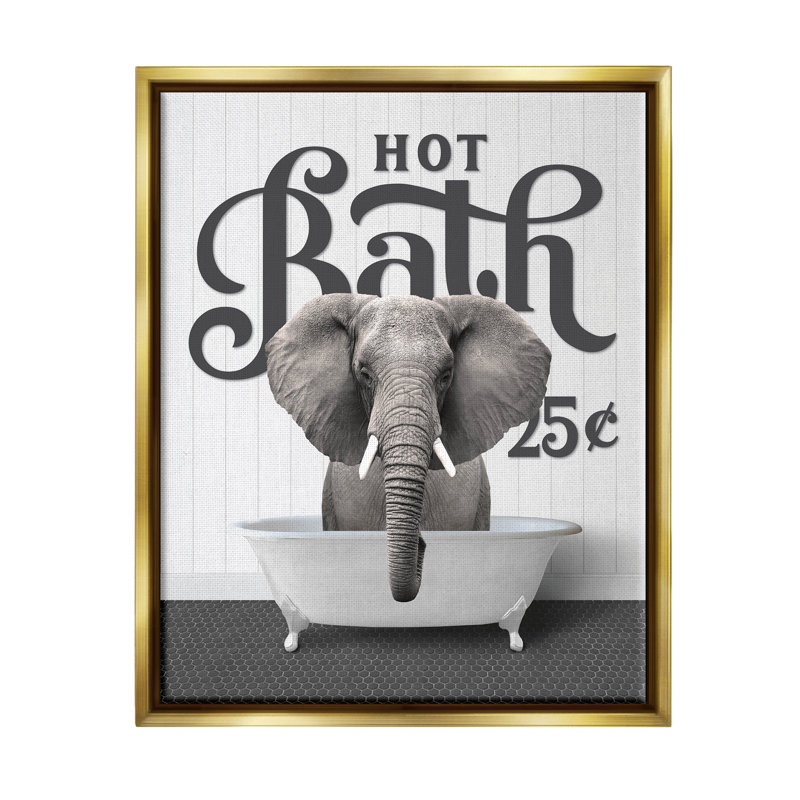«Vintage Hot Bath Elephant», art mural encadré sur toile flottante par lettré et doublé, Cadre flottant métallique doré