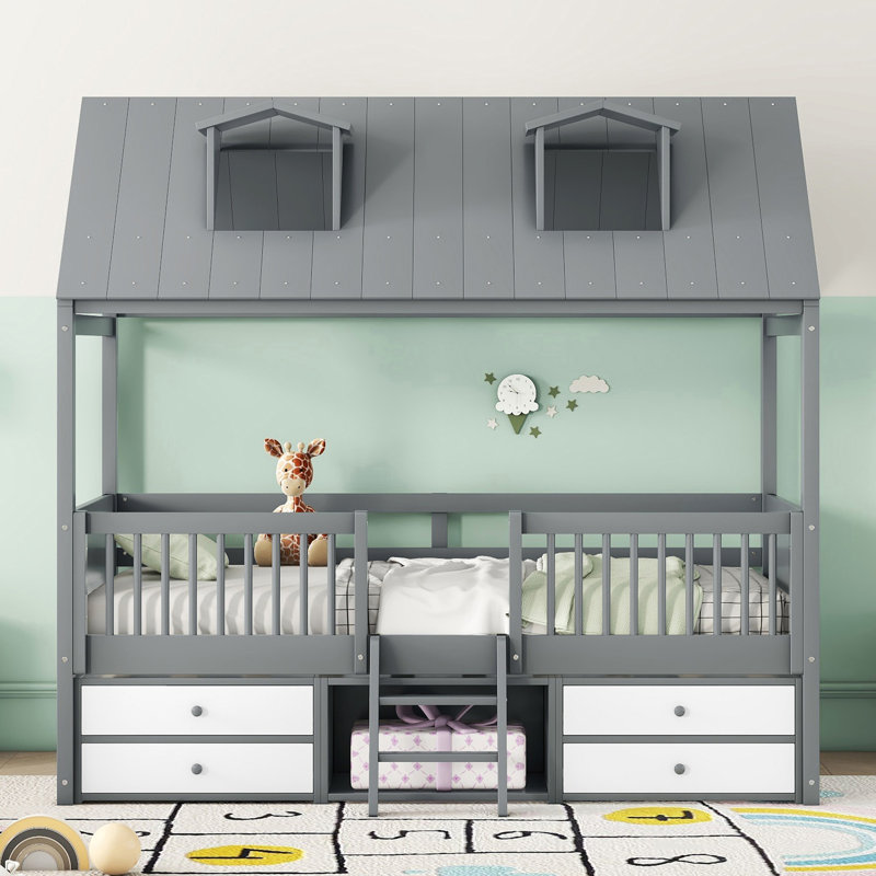 Structure de lit simple en bois, Gris, Lit simple
