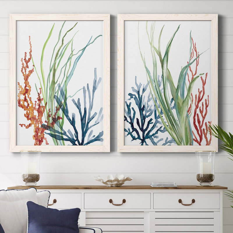 Océan jardin I - ensemble de 2 reproductions d'art, H 43,5 po x l 31,5 po, Toile encadrée, Blanc