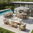Assembly Free Sofa, Bar Stool, Dining Chairs,Quick Assembly Coffee Table,Outdoor Aluminum Conversation Set, 9 Person Outdoor Conversation Set, Wood Grain Veneer Set for Patio（Set of 8）