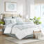 Édredon en coton blanc très grand, broderie foncée, literie surdimensionnée et trop rembourrée, comprend édredon, jupe de lit, 2 taies décoratives, 100% coton blanc, couleur sable, trop-rempli, 1