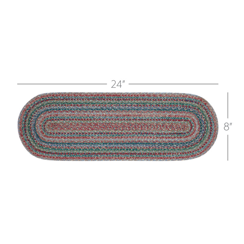 Green and Multicolor Braided Jute Oval Table Runner 8" x 24"