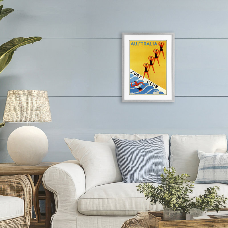 «Australie Surf Club», reproduction encadrée sous verre, conception de Marcus Jules, Cadre de ferme gris, H 20 po x l 14 po