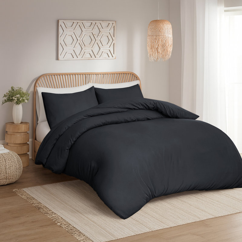 Aspire Homeware Hotel Quality 3 Piece Dyed Duvet Bedding Set with Pillowcases for Soft and Elegant Sleep, Charcoal
