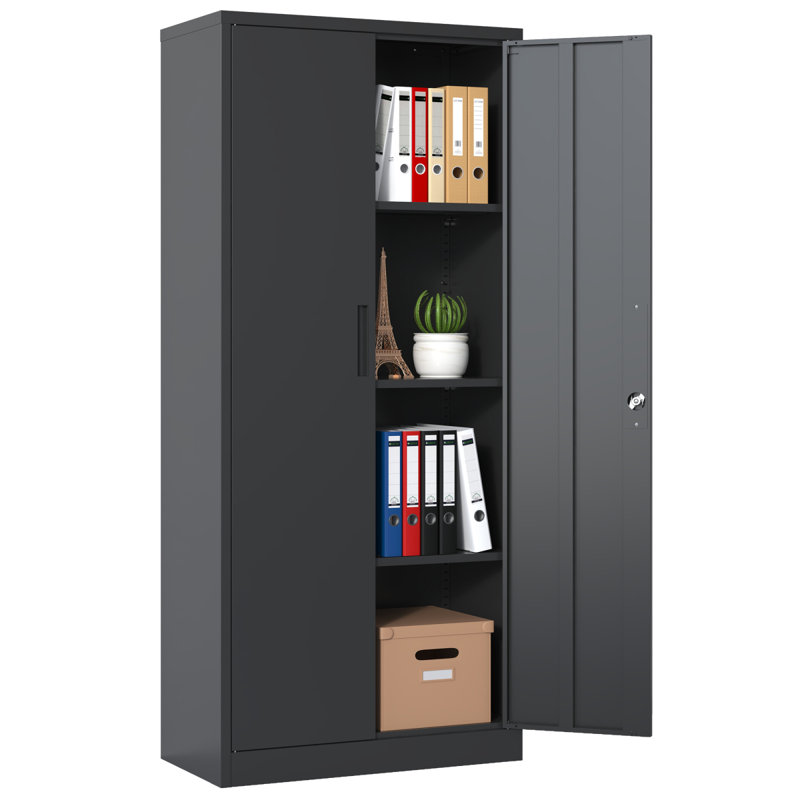 Armoire de rangement en métal 71 po H, armoire verrouillable en acier noir avec portes et 3 tablettes, armoires hautes, Black