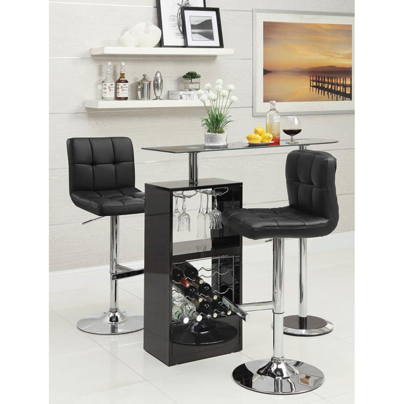 Tabouret tournant à hauteur réglable Beveard, Cuir noir / structure chromée