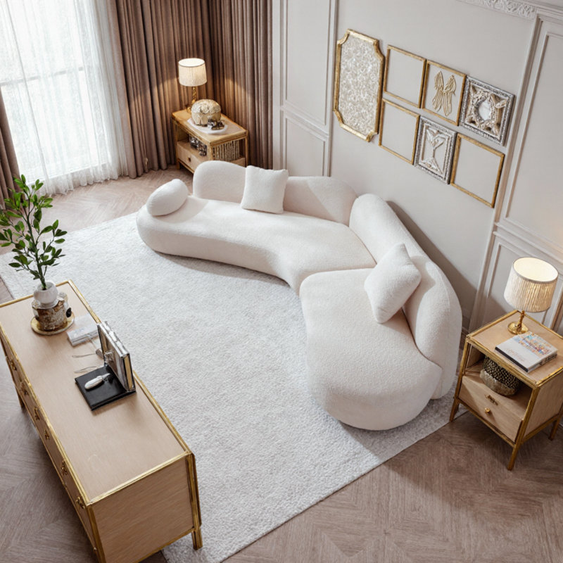 Canapé d'angle incurvé en boucle de 325 cm (127,95 po), canapé moderne à 5 places en croissant avec dossier papillon, 2 coussins pour studio et salon