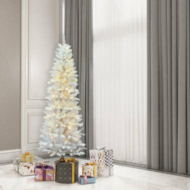 Northlight 3' Pre-Lit Slim White Iridescent Pine Artificial Christmas Tree  - Pink Lights, 1 - QFC