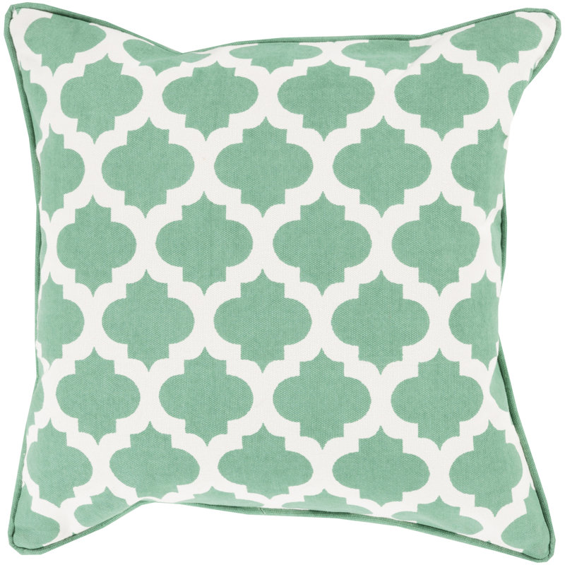 Cotton Pillow Cover, Emerald/White, 22" x 22"