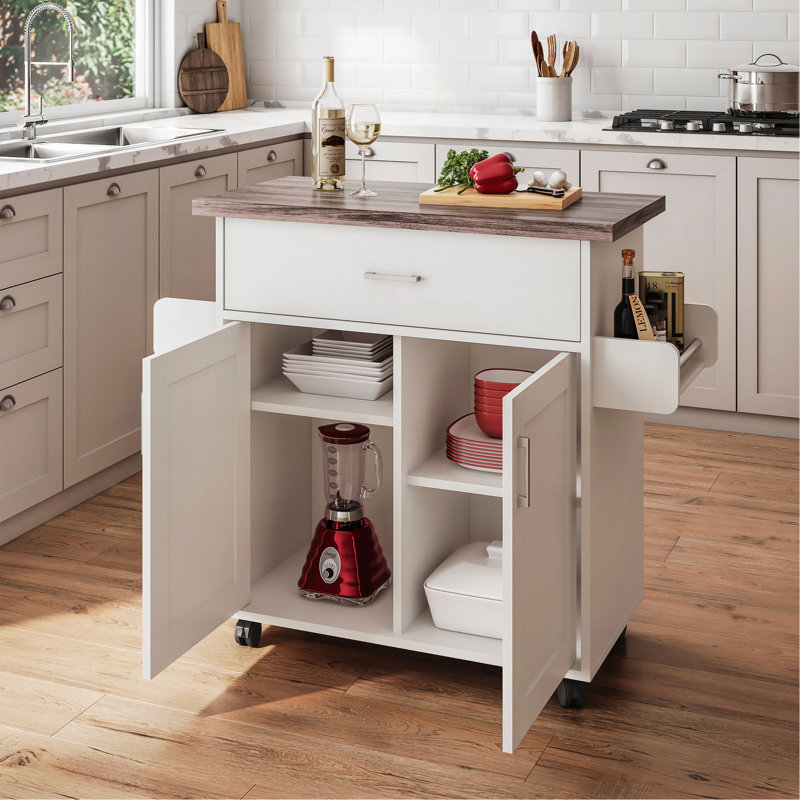 Home Deluxe Mobile Kitchen Island Cart With Water Resistant Top, Storage Cabinets With Adjustable Shelves, And Towel & Spice Rack