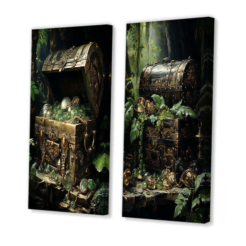 Coffre de trésors cachés mer - pirate, ensemble de 2 reproductions d'art mural, Toile tendue, H 28 po x l 25 po