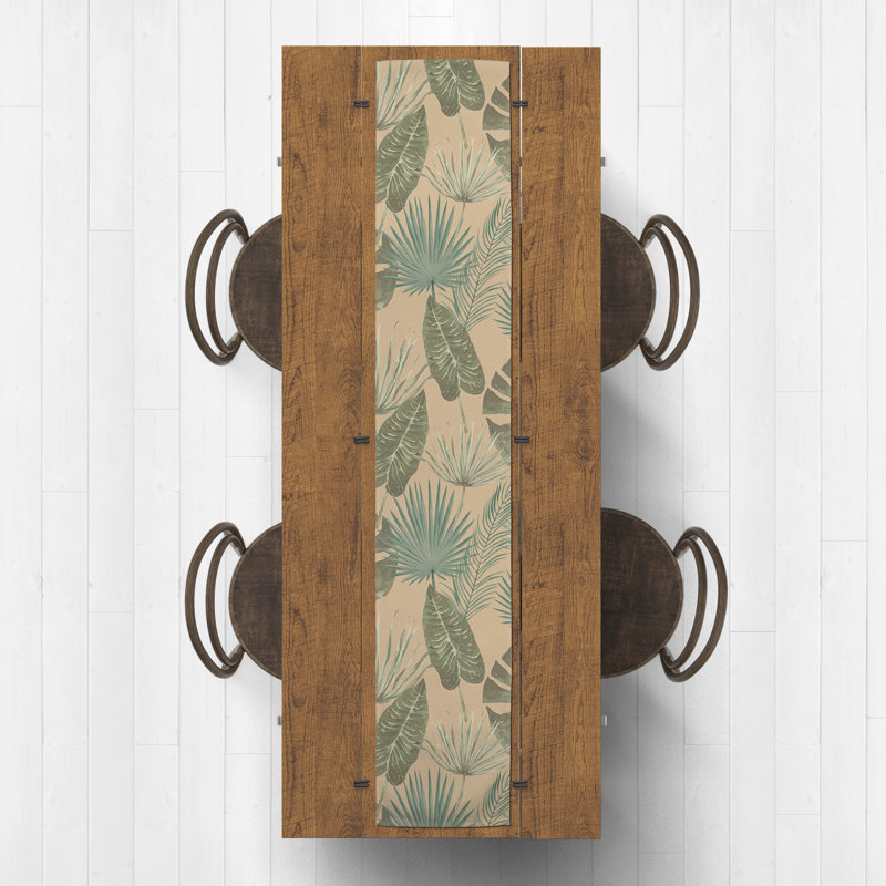 Floral Cotton Blend Table Runner, 72" L x 16" W, Beige