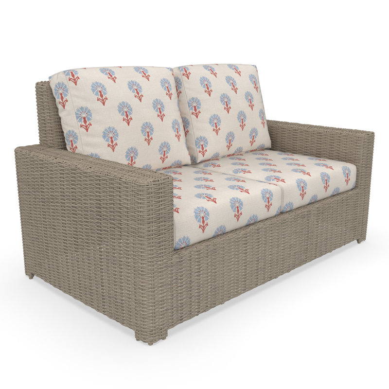 Henri Outdoor Loveseat With Sunbrella Cushions, Mira BlueBell