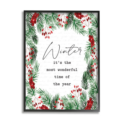 " Most Wonderful Time Winter Phrase Festive Wreath " by Lettered And Lined