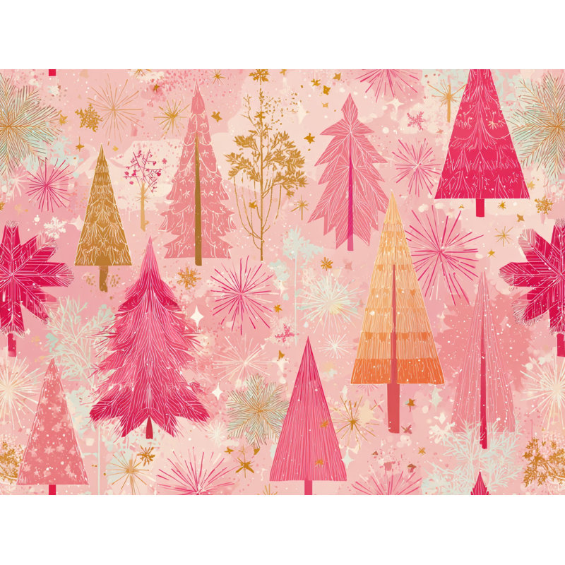 «Festive Pink Trees», art mural sur toile tendue, H 24 po x l 36 po