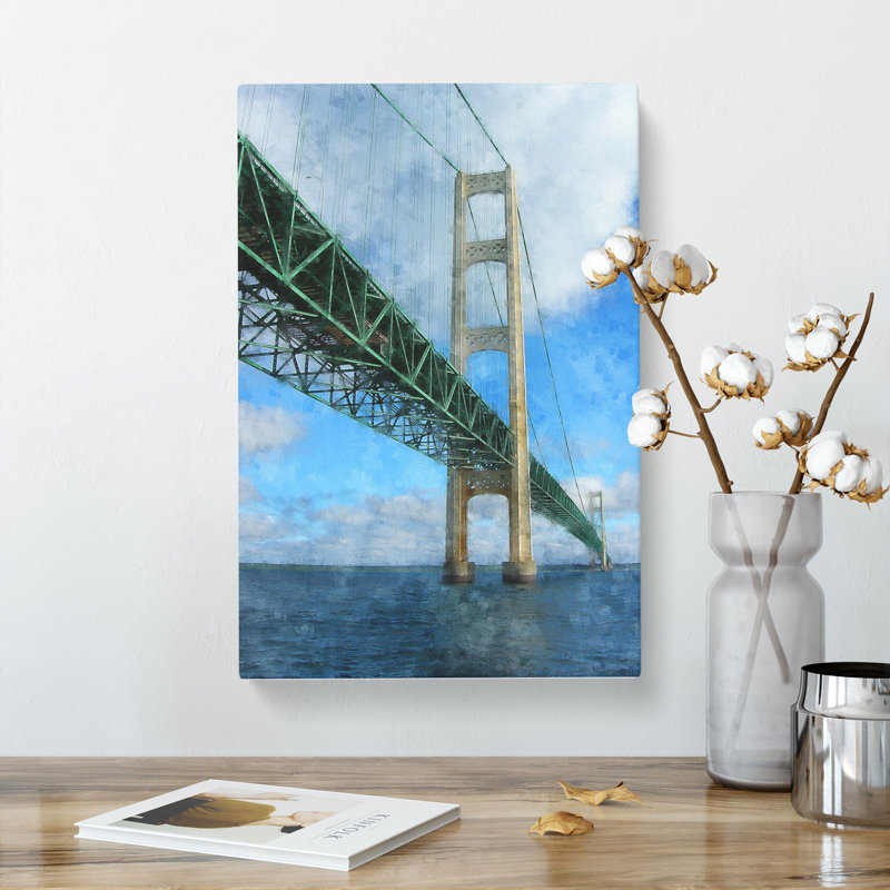 Mackinac Bridge In Michigan Painting - Wrapped Canvas, 76cm H x 50cm W x 3cm D