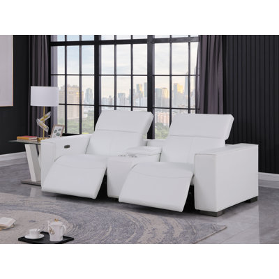 Luxueuse causeuse inclinable électrique en cuir véritable avec appuis-tête électriques