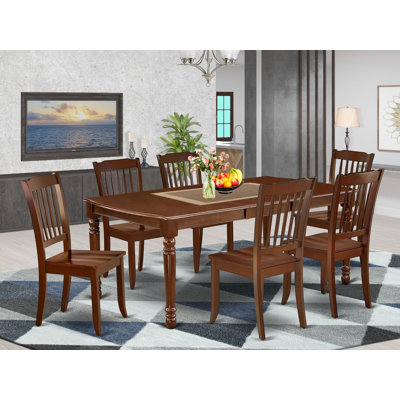 7 Piece Kitchen Table & Dining Chairs Set Consist of a Rectangle Dining Room Table with Butterfly Leaf and 6 Solid Wood Seat Chairs, Mahogany