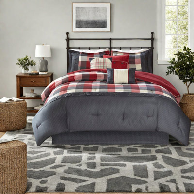 Ensemble de literie 7 pièces Rustic Farmhouse, tissu en polyester à chevrons, édredon confortable pour grand lit