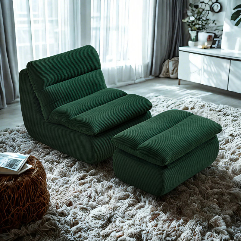 Méridienne moderne en velours côtelé, Vert