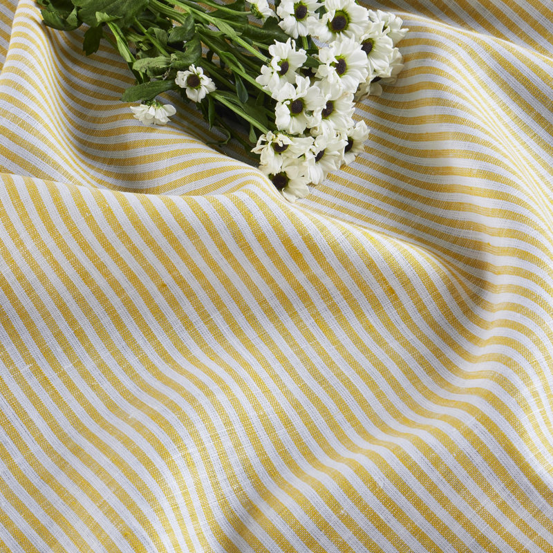 100% Pure Linen Tablecloth, 108" L x 60" W, Spicy Mustard/White, Narrow Stripe