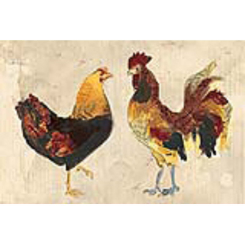 Collage Rooster And Hen - Wrapped Canvas Painting, 30cm H x 46cm W x 3.8cm D