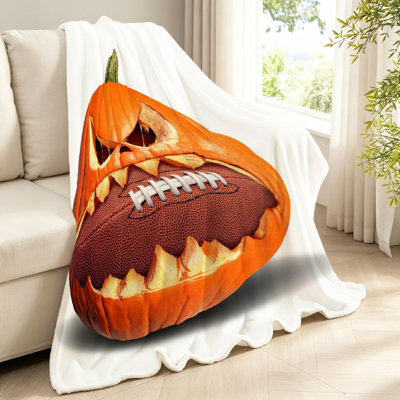 Jeté en molleton blanc ultra doux en flanelle, imprimé citrouille de football d'automne