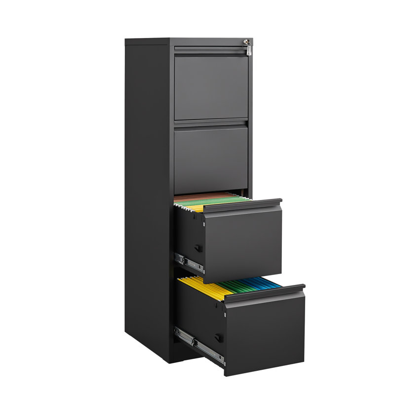 Lockable Metal Filing Cabinet - 4 Drawer For Office/Home, & Smooth 4 Home/Office With Lock Space, Black