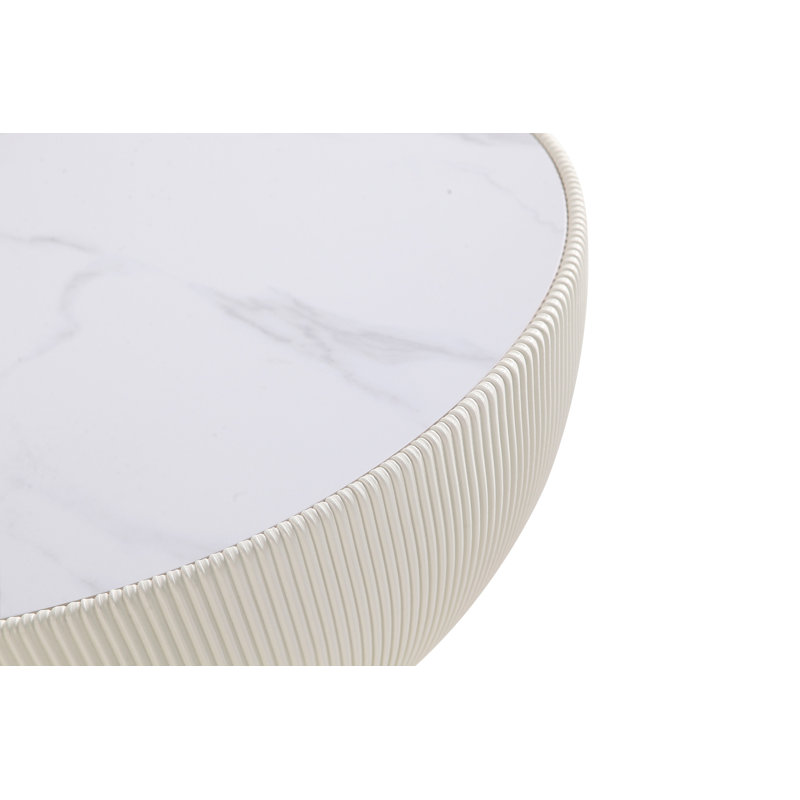 Table basse en cuir végétalien 28 "avec plateau en pierre frittée crème Anderson, Crème, crème