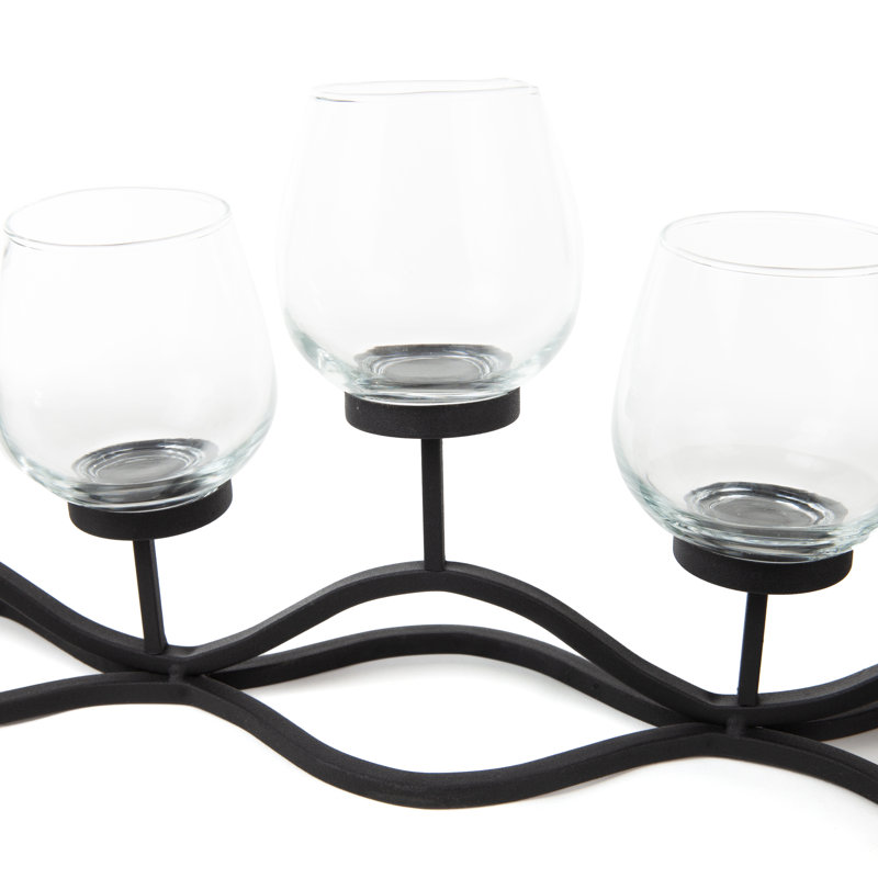 Bougeoir en fer et verre ondulé