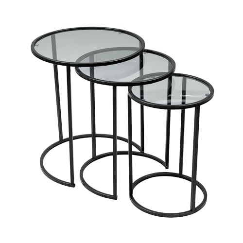Alya Round Black Metal and Glass Nesting Tables, Set of 3