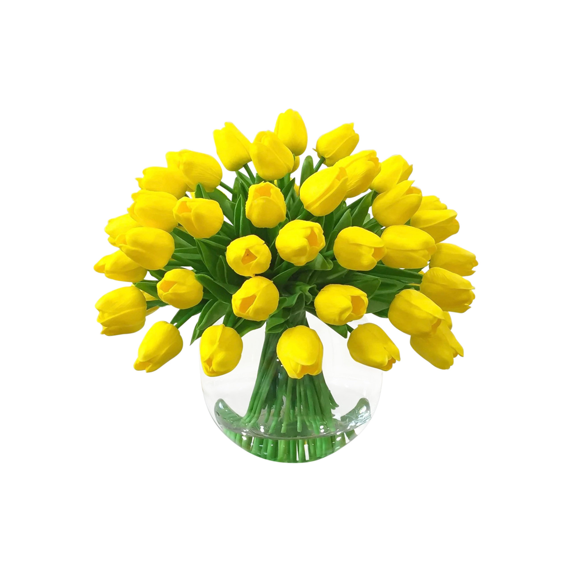 Real Touch Tulips Centerpiece In Vase, Yellow