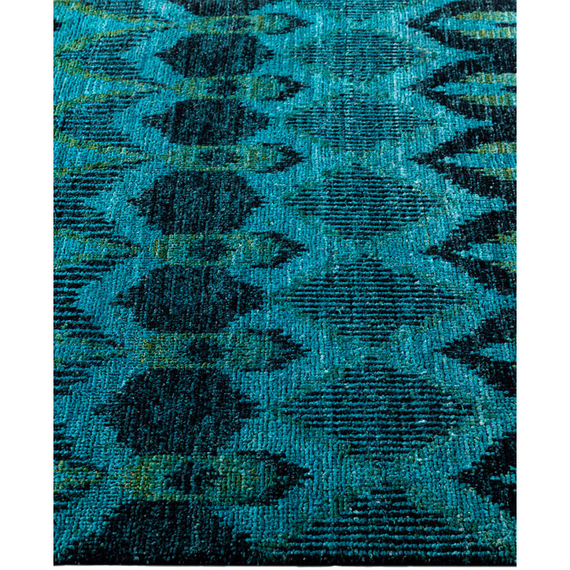 Overdyed Hand-Knotted Wool Modern-Contemporary Blue Area Rug 4' 1" x 5' 9"