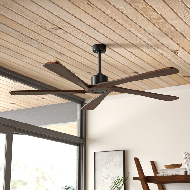 Ventilateur de plafond d'intérieur à 5 pales Baun avec télécommande, Noyer, 72", Noir