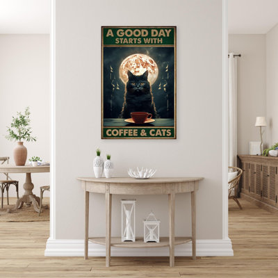Coffee and Cats - 1 pièce, reproduction d'art graphique sur toile tendue
