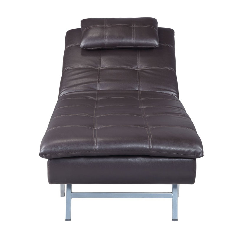 Chaise longue moderne en cuir synthétique brun Padilla avec coussin et USB