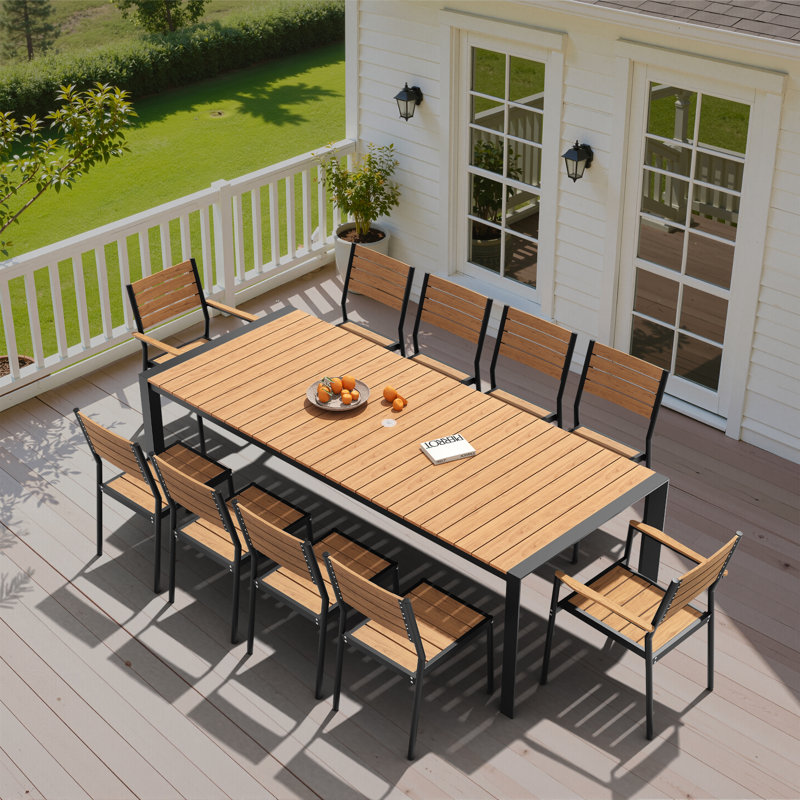11 - Person Aluminum Patio Dining Set With Stackable Armchairs And Armless Chairs, Brown