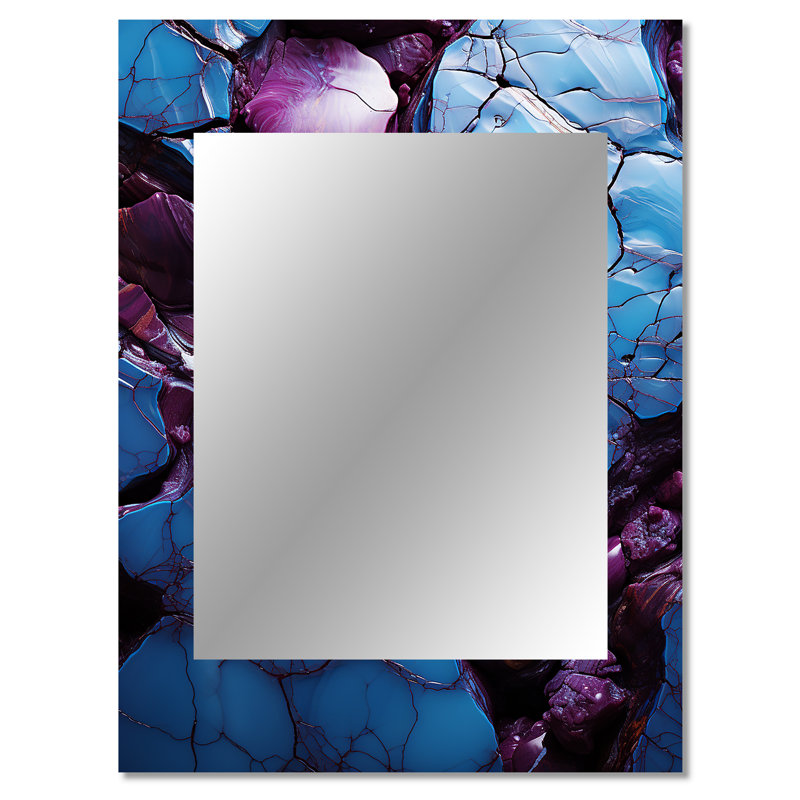 Bleu et mauve sans soudure Marble River I - miroir de formes, miroir mural décoratif bleu, impression d'art en métal