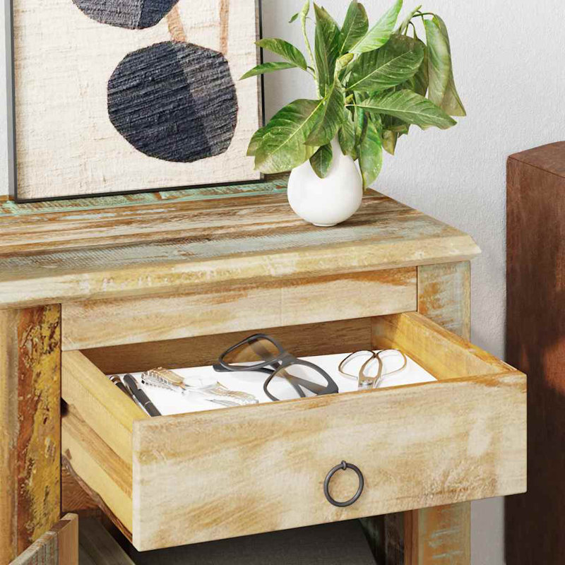 Table de bout avec 1 tiroir et 1 porte, armoire faite à la main, bois massif récupéré 17,7 x 13 x 21,7 pouces