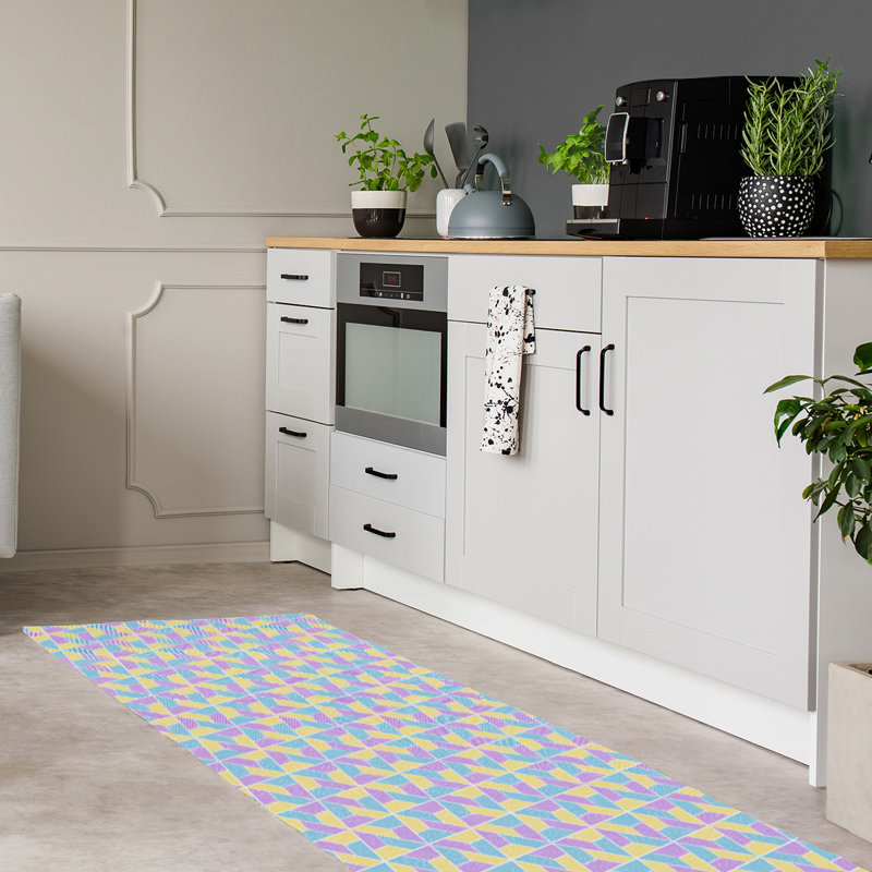 Tapis beige/bleu/mauve surface mauve, Tapis de couloir 2 pi 6 po x 8 pi
