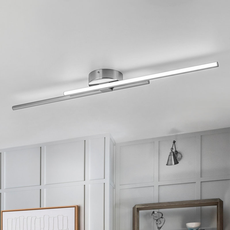 31.5" Modern Linear Led Flush Mount Light, Nickel