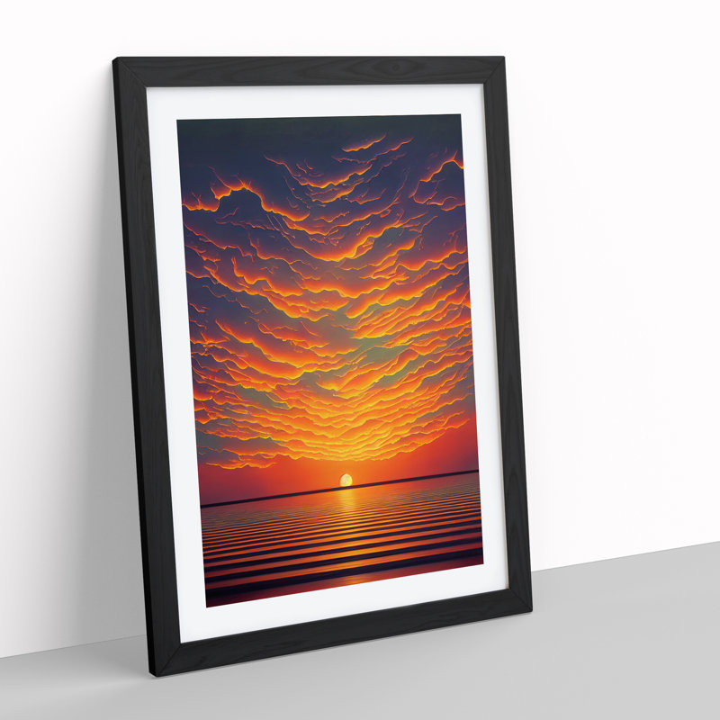 XV1022-3410X Passionate Ocean Sunset - Print, White, 66cm H x 48cm W, Black Framed