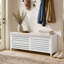 Banc à chaussures en volets vieillis avec rangement et coussin, charme rétro pour salon et entrée-1225460059